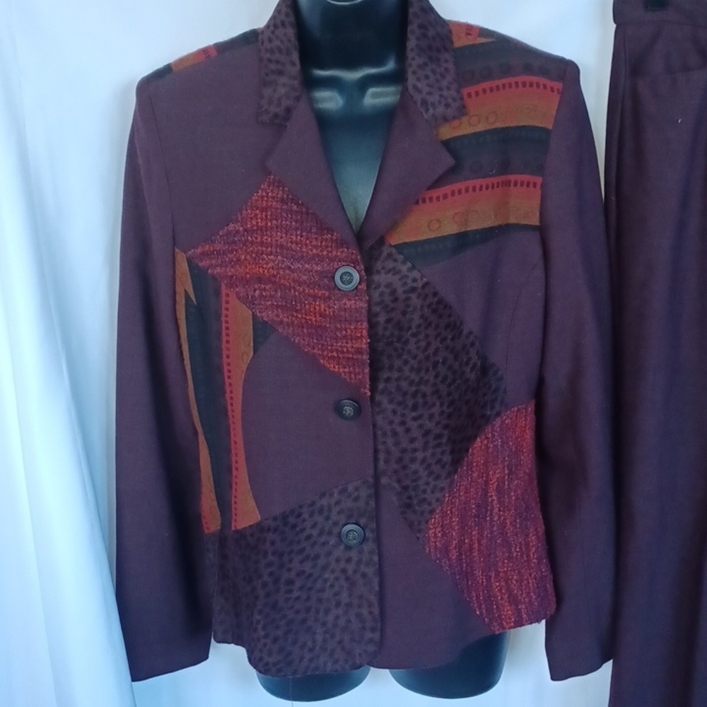 Canvasbacks vintage purple/brown multi color wool jacket & pants, sz M, see dim